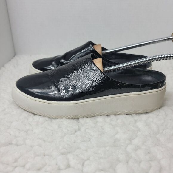 Free People Black Shiny Patent Leather Wynwood Slip On Slide Platform Mules - Picture 3 of 10